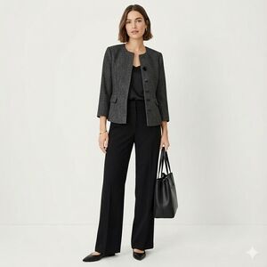 Ann Taylor Factory ¾ Sleeve Button Front Blazer Gray Black White sz 6